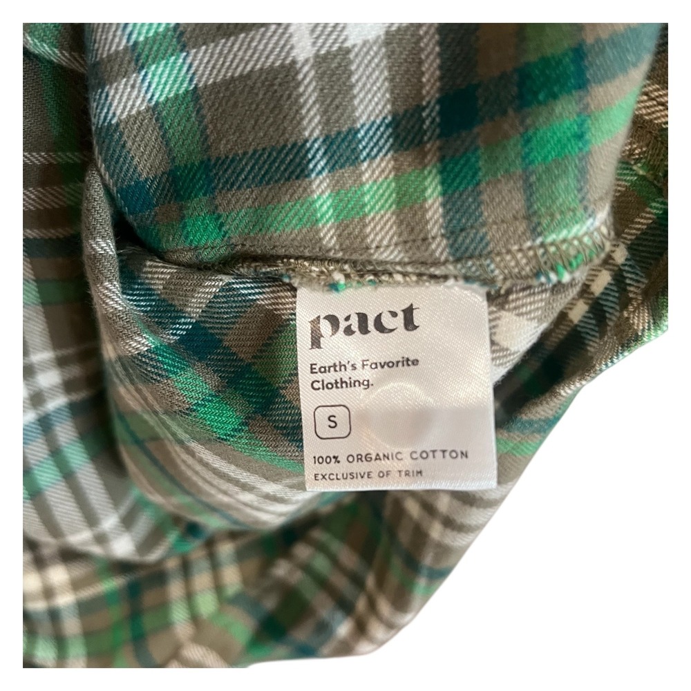 Pact‎ Cotton Green Flannel Button Down Shirt Preppy Cabin Size Small - Picture 4 of 4